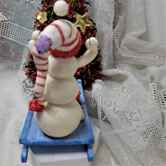 Vintage Snowman on a Sled Figurine Holiday Decor - Picture 4 of 5